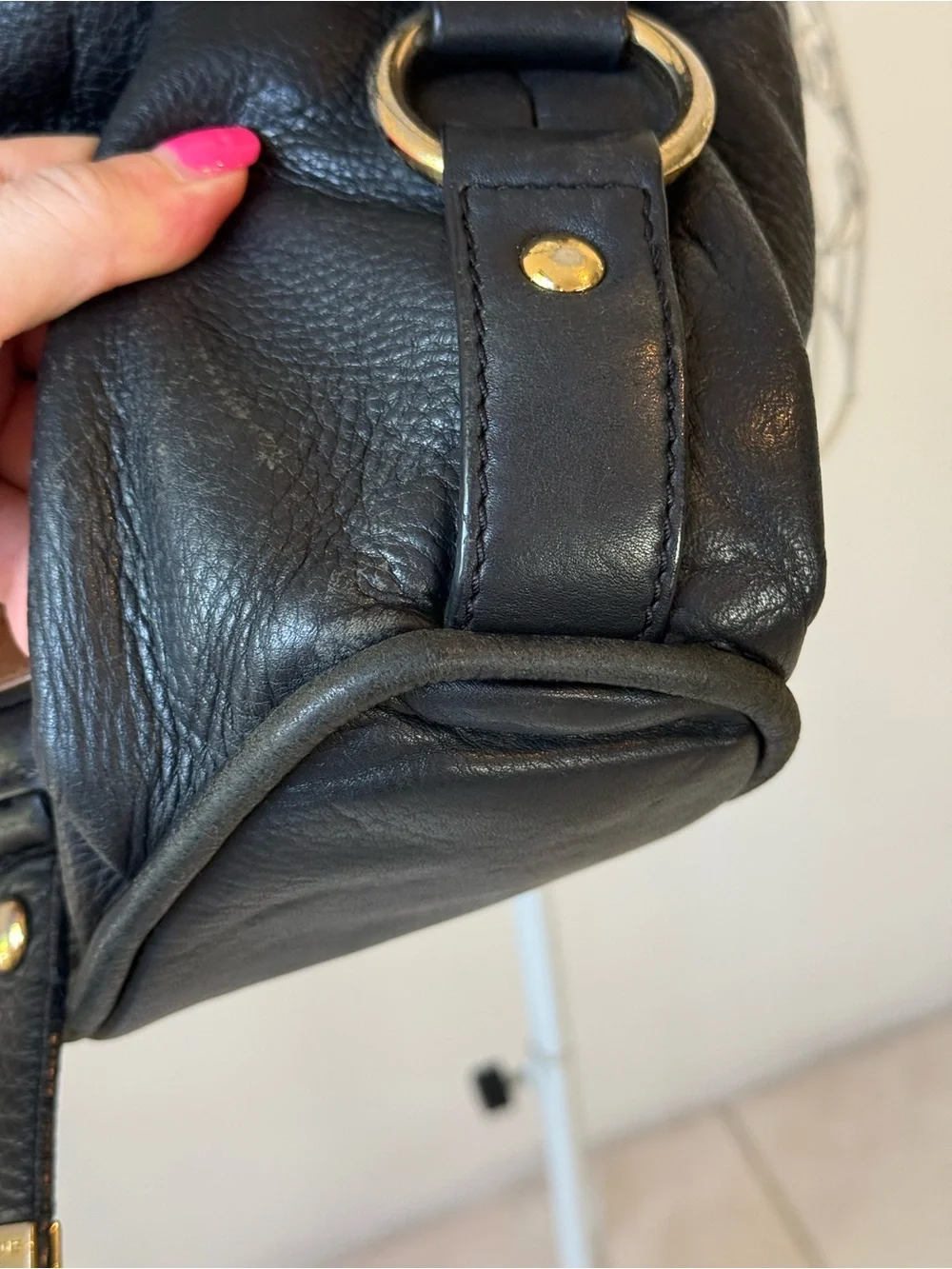 Michael Kors Black Pebbled Leather Hobo Shoulder Bag Gold Hardware